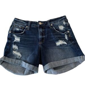 Silver Jeans Women Sz 27 Boyfriend Mid-Rise Cuffed Shorts Distressed